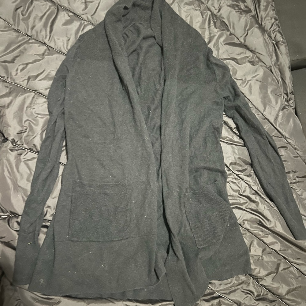 White + Warren Silk Cotton Black Cardigan Small S